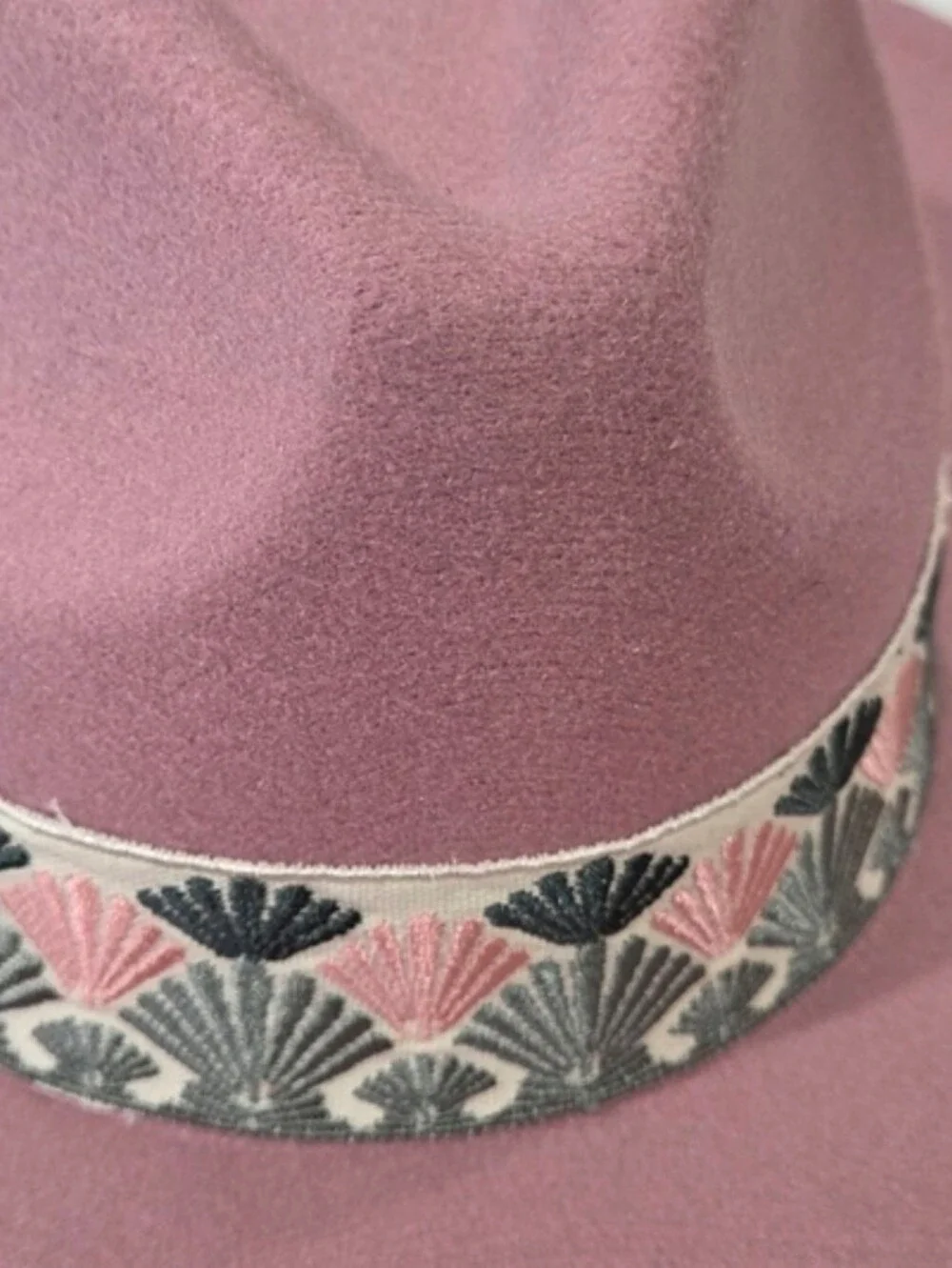 Red Dress Boutique Dusty Rose Wide-Brim Fedora with Embroidered Band